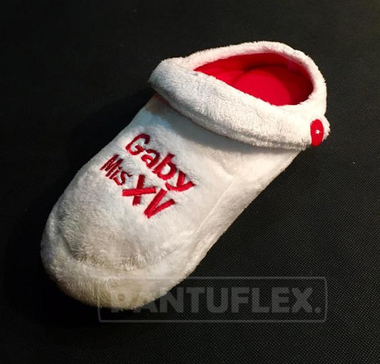 PANTUFLAS PARA XV AÑOS TIPO CROCS PELUCHE BLANCO